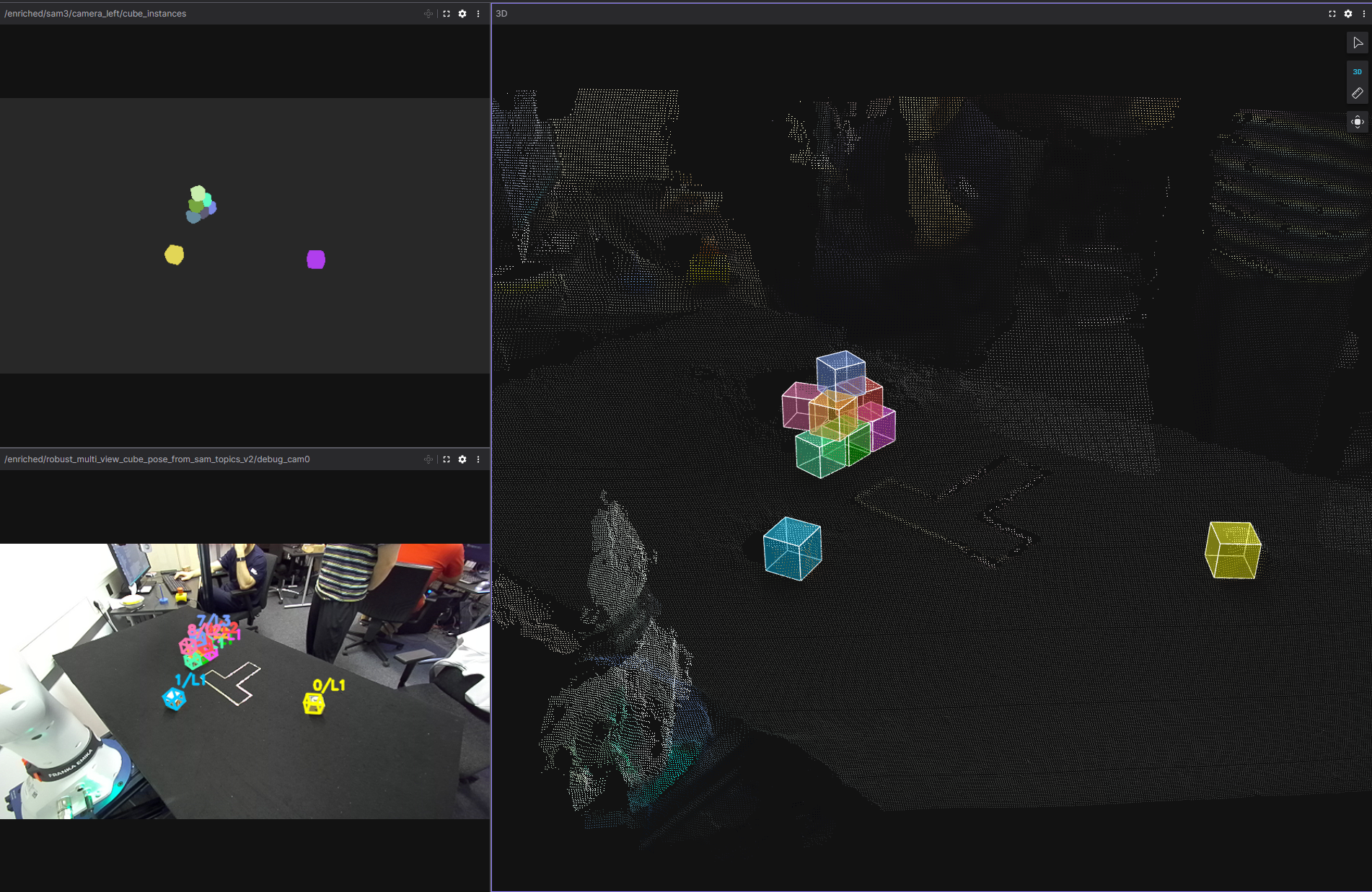 Multi-view SAM3 masks and fused cube poses